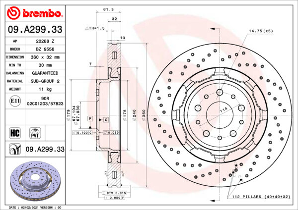 2 Stück BREMBO Bremsscheibe VORNE MASERATI GRAN TURISMO / GRANCABRIO QUATTROPORTE V