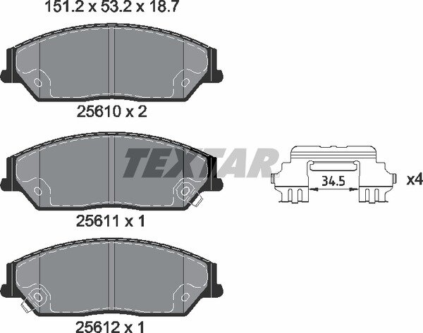 TEXTAR 2561001 Bremsbeläge VORNE TOYOTA CAMRY Stufenheck (_V3_) 2.4