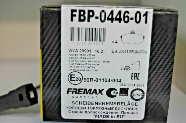 FREMAX 0446-01 Bremsbeläge AUDI 80 90 100 200 Coupe Quattro + VW PASSAT VORNE