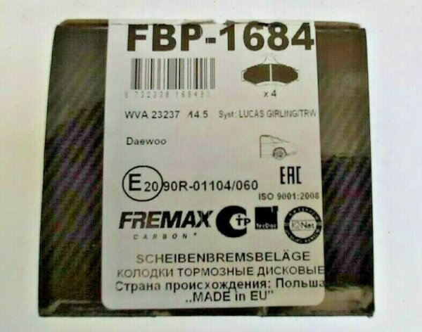 FREMAX FBP1684 Bremsbeläge CHEVROLET NUBIRA + DAEWOO KORANDO LEGANZA MUSSO HINTEN