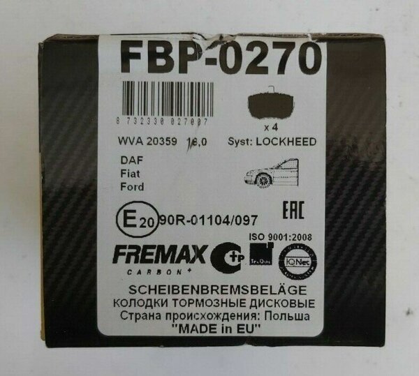 FREMAX FBP0270 Bremsbeläge ALFA ROMEO AR 8 DAF 400 + FORD TRANSIT IVECO DAILY VORNE