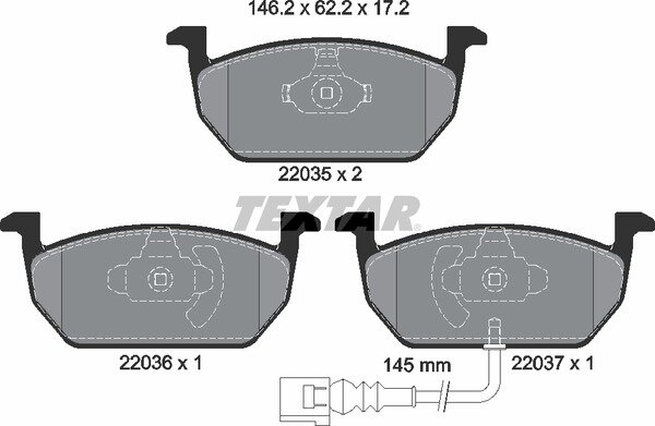 TEXTAR Bremsbeläge VORNE VW GOLF 7 + AUDI A3 8V + SEAT LEON 5F SKODA OCTAVIA 5E