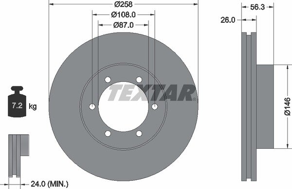 TEXTAR 92226400 Bremsscheibe KIA PREGIO Bus + PREGIO Kasten (TB) VORNE