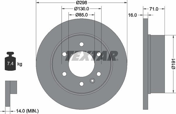 TEXTAR Bremsscheibe MERCEDES-BENZ SPRINTER + VW CRAFTER HINTEN 298mm