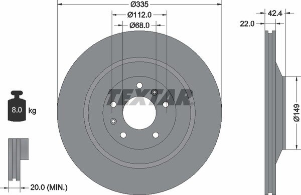 TEXTAR Bremsscheibe HINTEN AUDI A8 + BENTLEY CONTINENTAL FLYING SPUR VW PHAETON