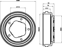 TEXTAR 94012100 Bremstrommel HINTEN FORD TRANSIT 1.6 2.0...